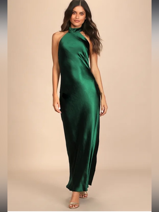 Lulus Dresses & Skirts - Lulu's Love in Your Life Emerald Green Satin Halter Maxi Dress Medium
